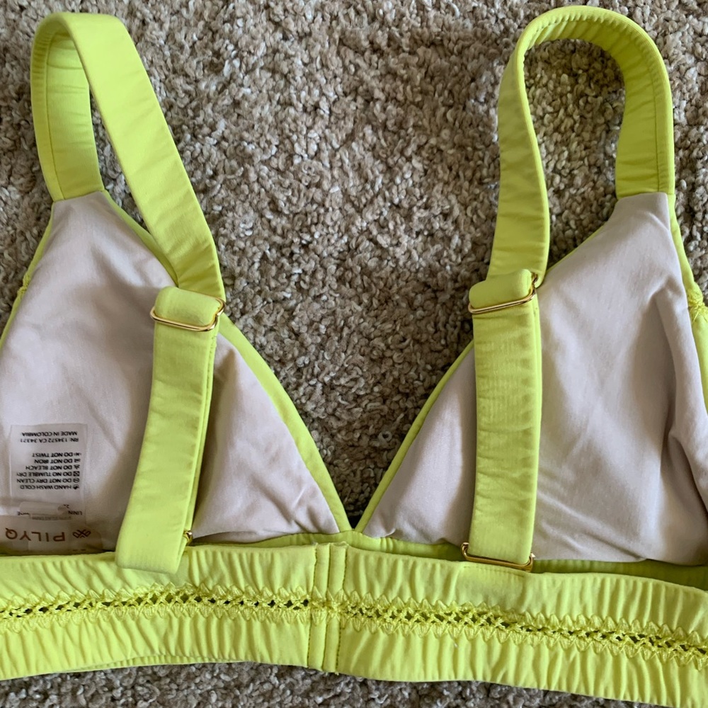 Pilyq Neon Yellow Stitched Tab Adjustable Strap Bikini Top size Small EUC - Picture 5 of 6